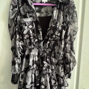 Misa Los Angeles Black and Gray Ruffled Mini Dress